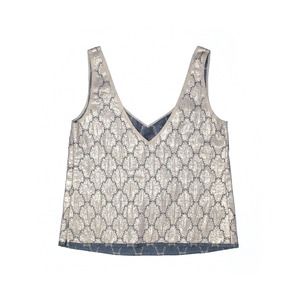 PRADA Gold Metallic Sleeveless V-Neck Graphic Print Top Formal Blouse  - Size 10